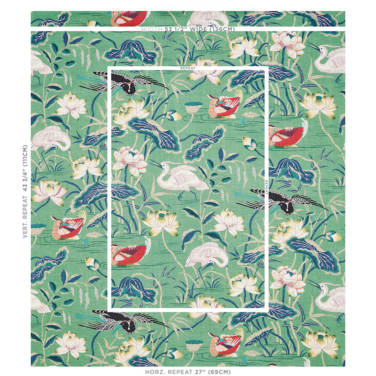 Schumacher Lotus Garden Jade Fabric 172935