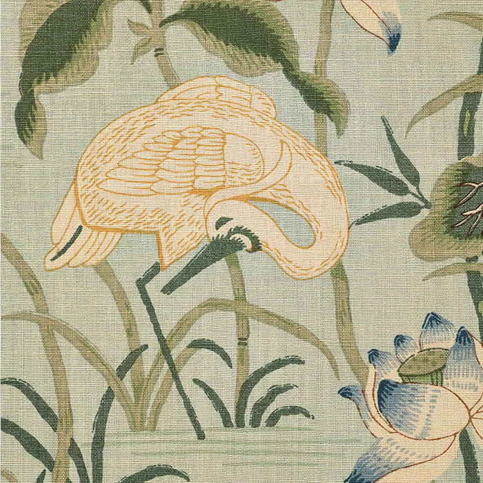 Schumacher Lotus Garden Aqua Fabric Sample 172938