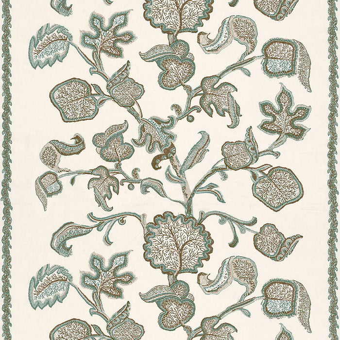 Schumacher Palampore Block Print Teal Fabric Sample 173612