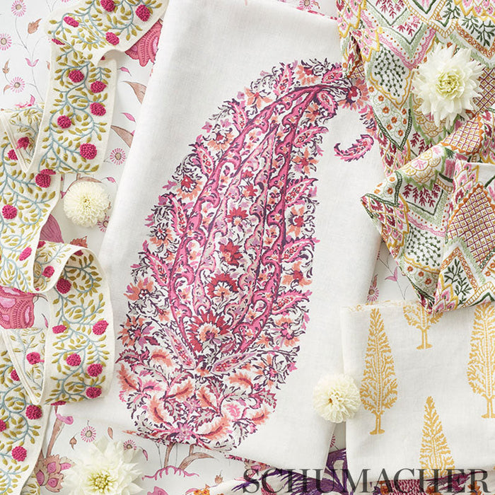 Schumacher Shirala Paisley Magenta Fabric Sample 173785