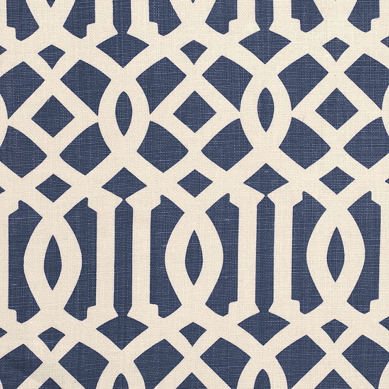 Schumacher Imperial Trellis Ii Ivory / Navy Fabric 174411