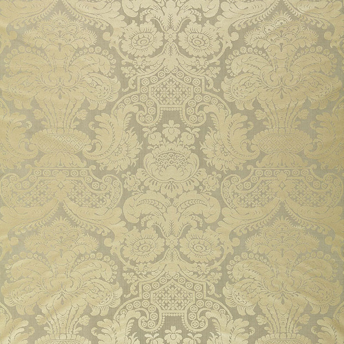 Schumacher Padova Damask Print Mercury Fabric Sample 174422