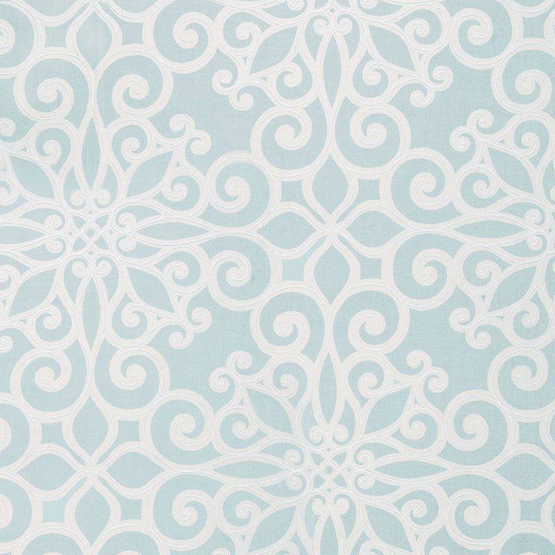 Schumacher Rosegate Embroidered Print Aquamarine Fabric 174560