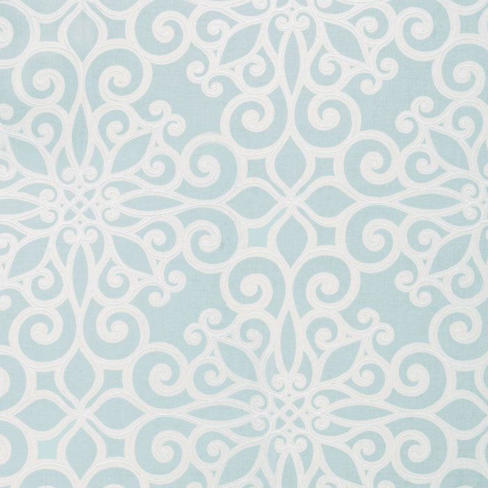 Schumacher Rosegate Embroidered Print Aquamarine Fabric Sample 174560