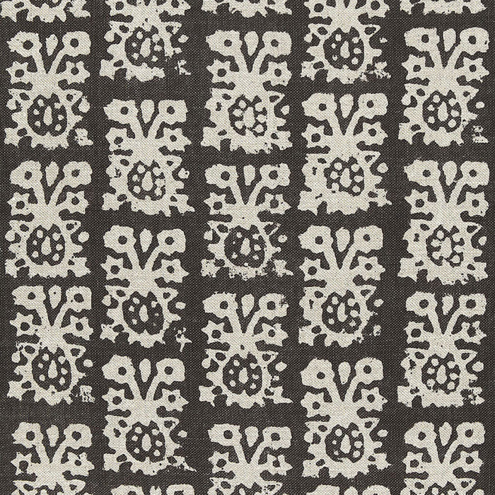 Schumacher Jakarta Linen Print Graphite Fabric Sample 174630