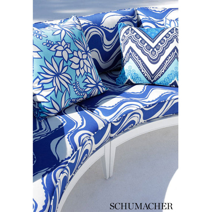 Schumacher Carmel Coastline Print Surf Fabric Sample 174690