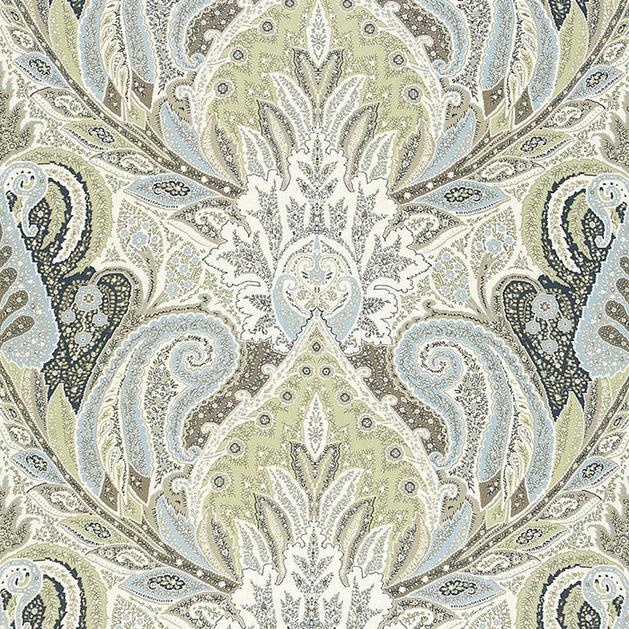 Schumacher Cambay Paisley Print Oyster Fabric Sample 174882