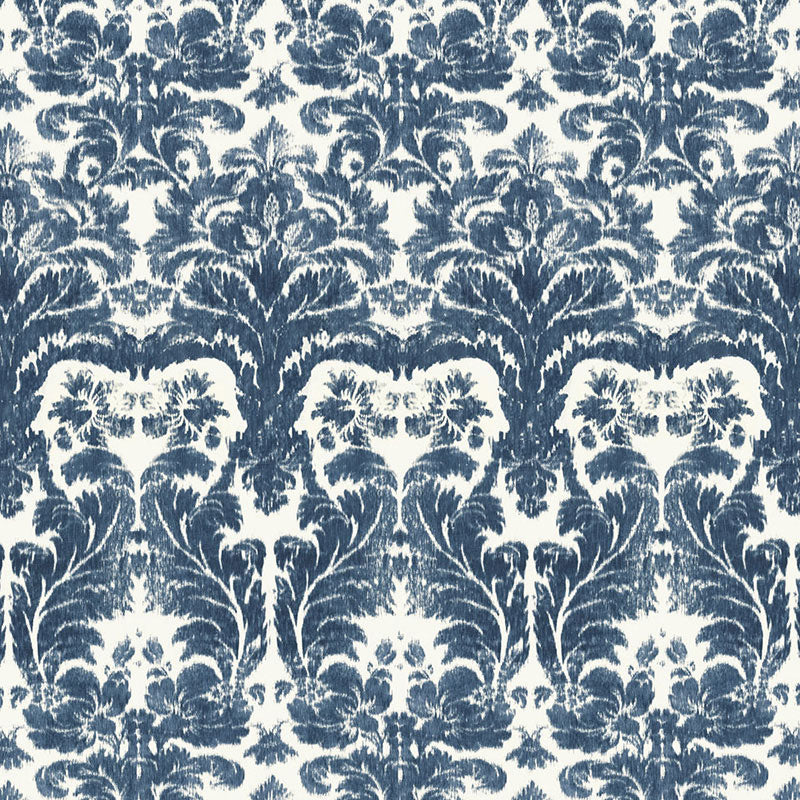 Schumacher Aurora Damask Indigo Fabric 175342