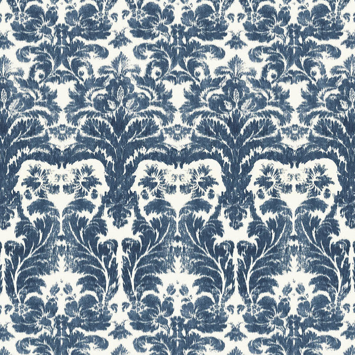 Schumacher Aurora Damask Indigo Fabric Sample 175342