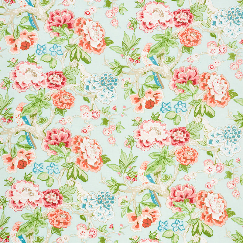 Schumacher Bermuda Blossoms Aqua Fabric 175877