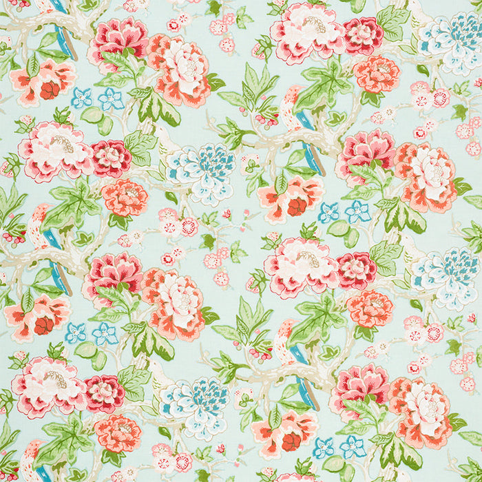 Schumacher Bermuda Blossoms Aqua Fabric Sample 175877