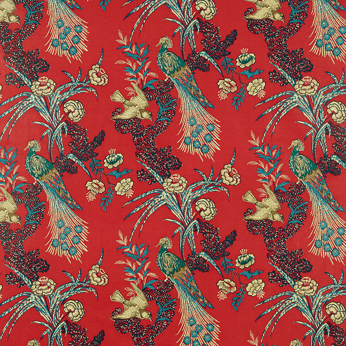 Schumacher Peacock Red Fabric 175910