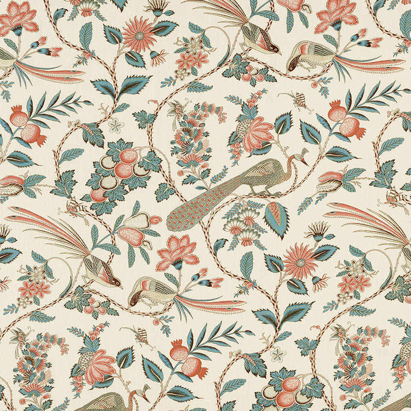 Schumacher Campagne Peacock & Rouge Fabric 175950