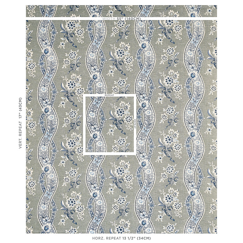 Schumacher Le Castellet Gris & Bleu Fabric 175982