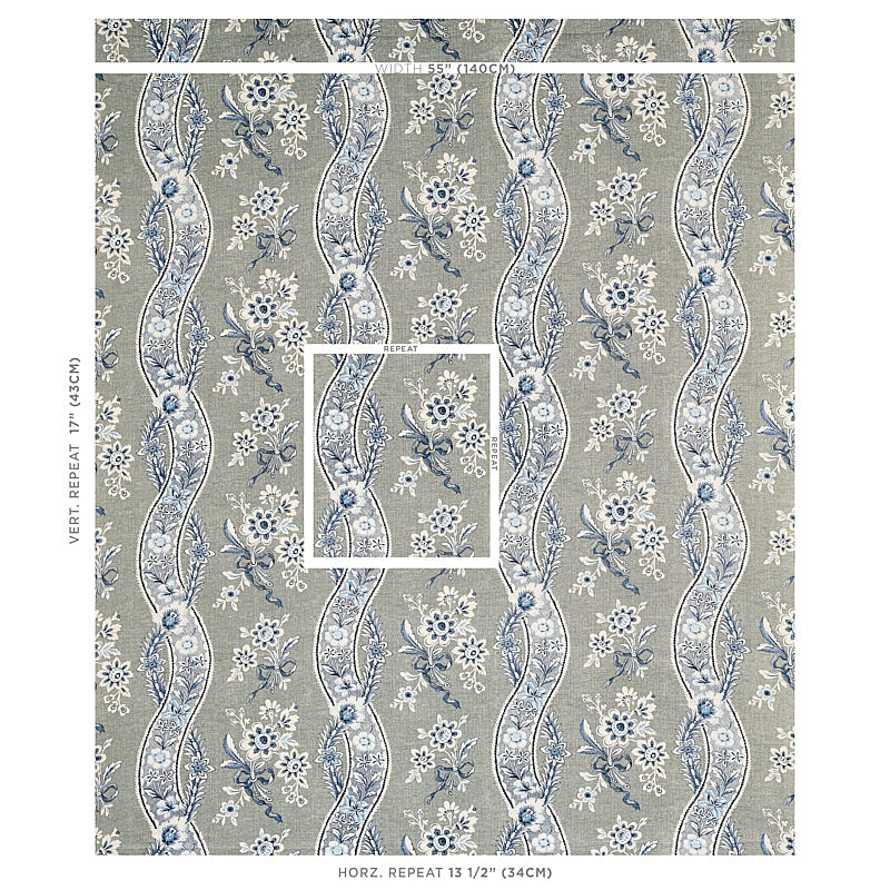 Schumacher Le Castellet Gris & Bleu Fabric Sample 175982