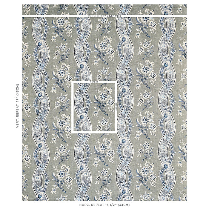 Schumacher Le Castellet Gris & Bleu Fabric Sample 175982