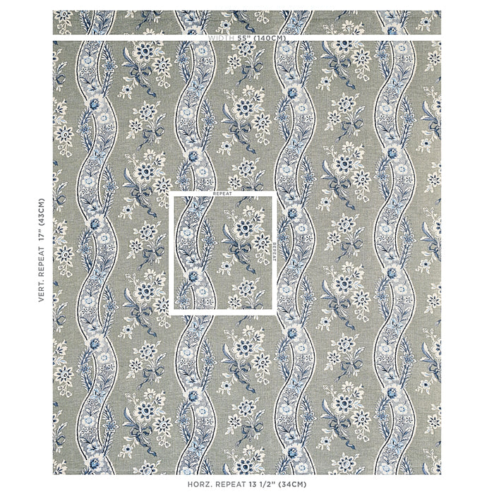 Schumacher Le Castellet Gris & Bleu Fabric 175982