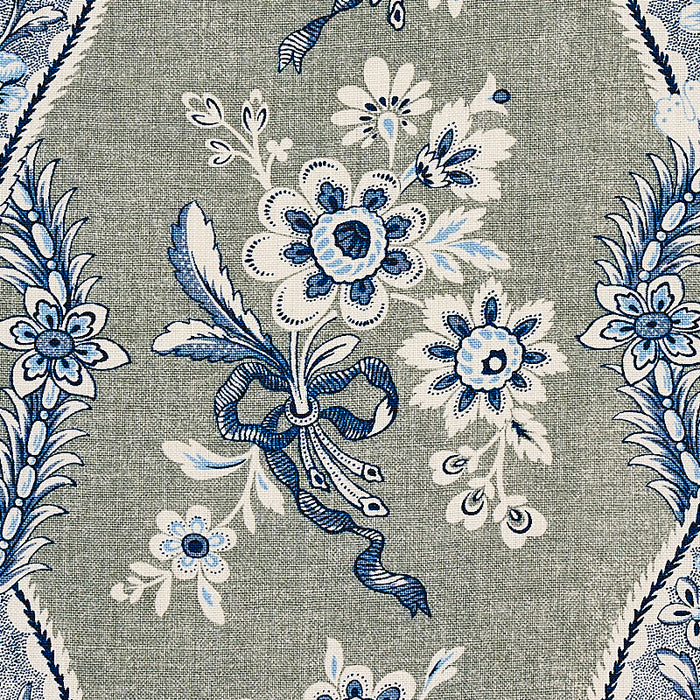 Schumacher Le Castellet Gris & Bleu Fabric Sample 175982