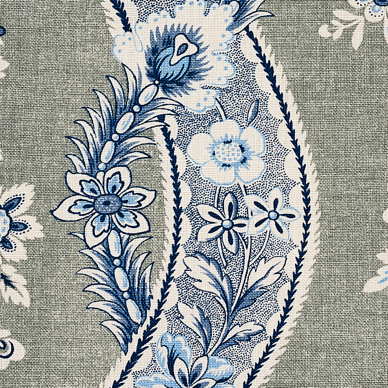 Schumacher Le Castellet Gris & Bleu Fabric 175982