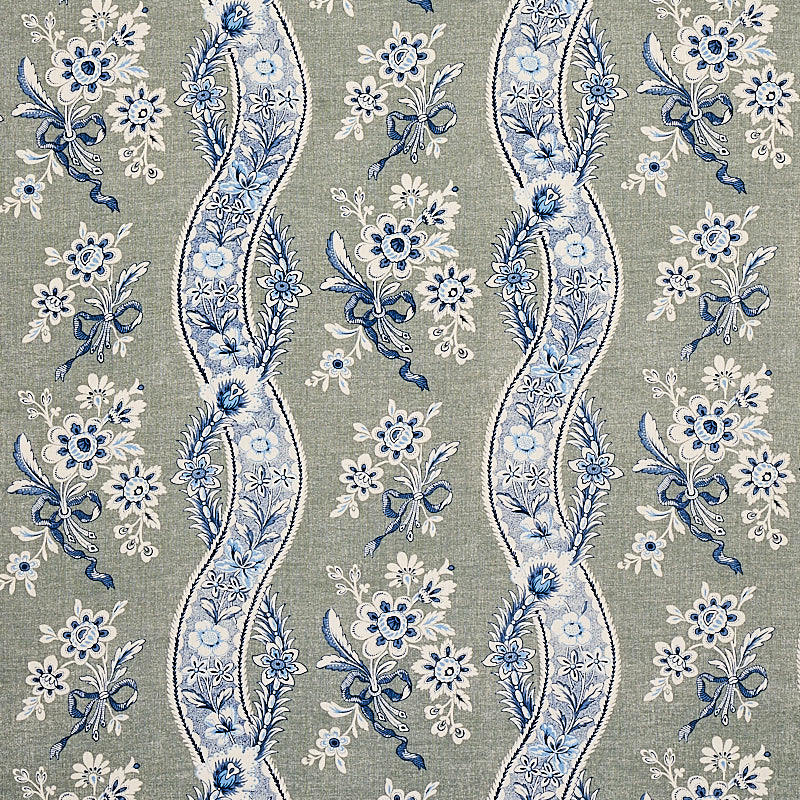 Schumacher Le Castellet Gris & Bleu Fabric 175982