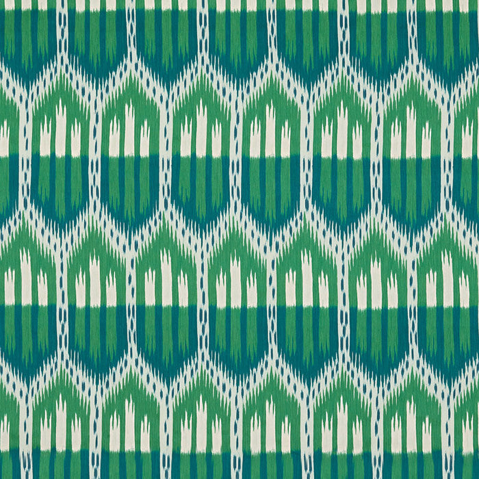 Schumacher Bukhara Ikat Emerald & Peacock Fabric Sample 176083