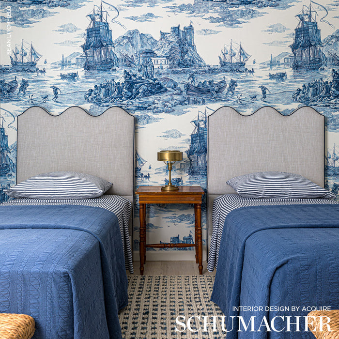 Schumacher Marine Toile Indigo Fabric Sample 176161