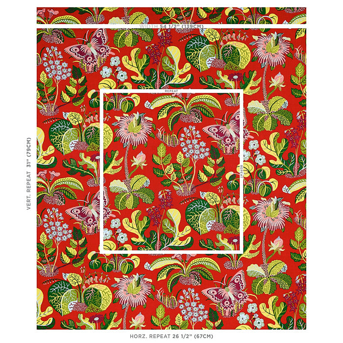 Schumacher Exotic Butterfly Red Fabric Sample 176180