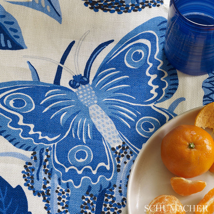 Schumacher Exotic Butterfly Marine Fabric 176183