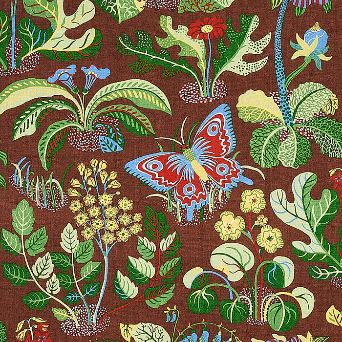 Schumacher Exotic Butterfly Brown Fabric Sample 176186