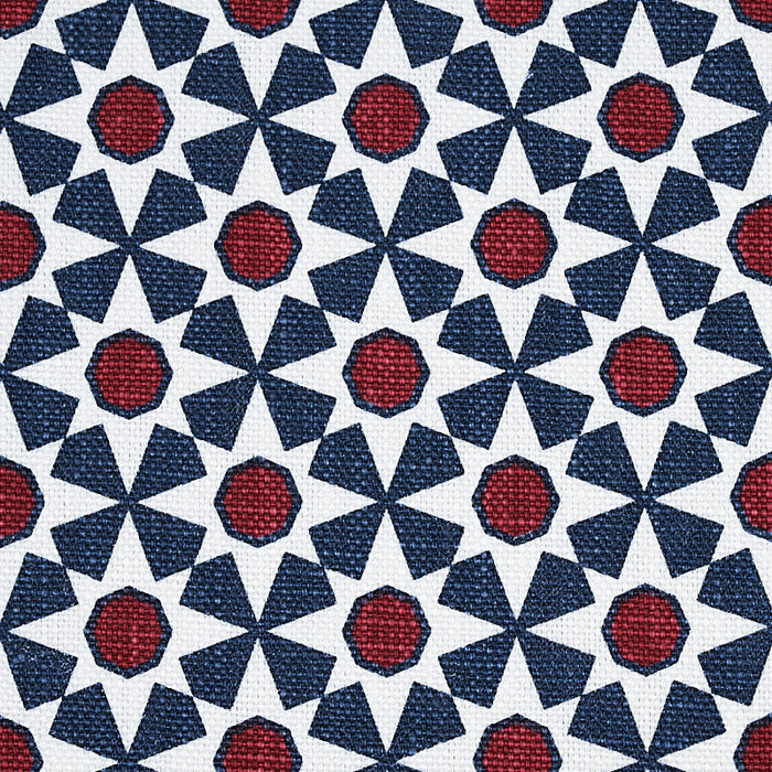 Schumacher Serendipity Navy & Red Fabric Sample 176423