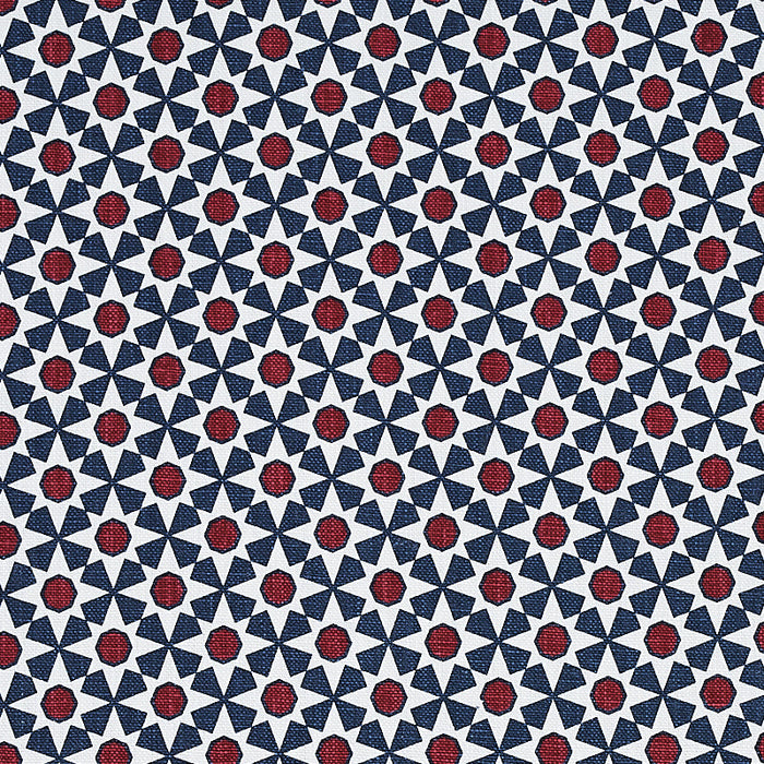 Schumacher Serendipity Navy & Red Fabric Sample 176423