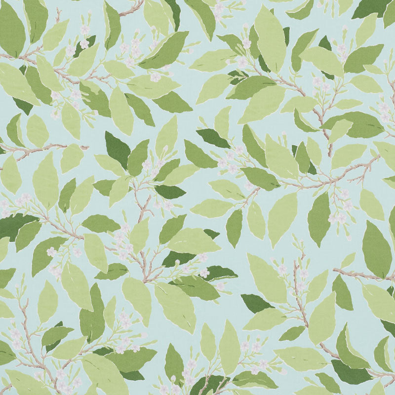 Schumacher Dogwood Leaf Aqua Fabric 176522