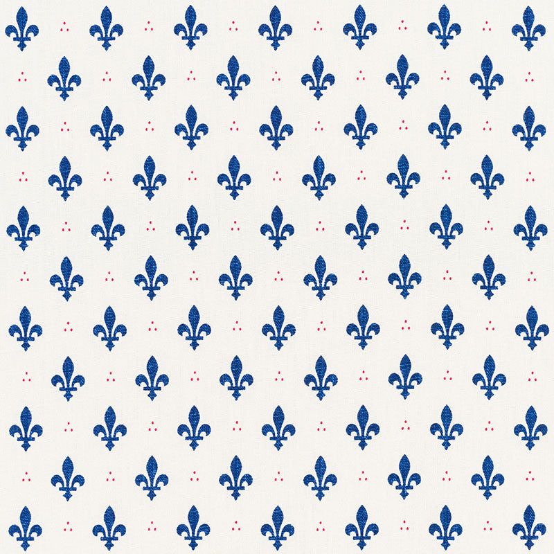 Schumacher Fleur De Lis Bleu & Rouge Fabric 176961