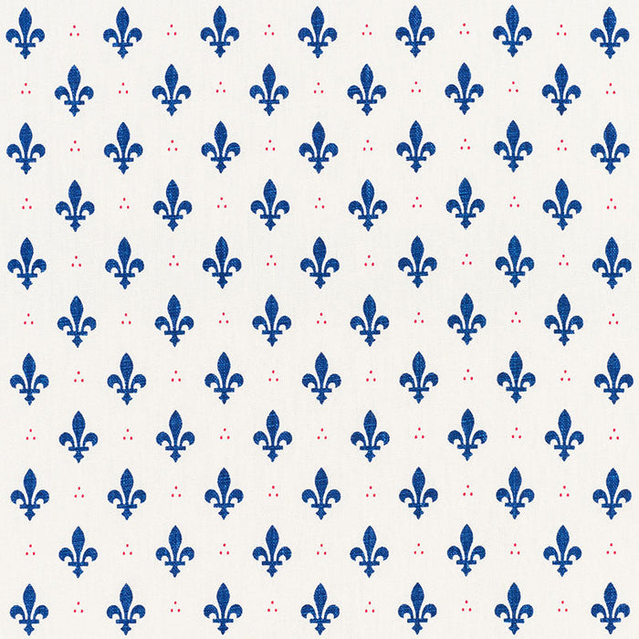 Schumacher Fleur De Lis Bleu & Rouge Fabric Sample 176961