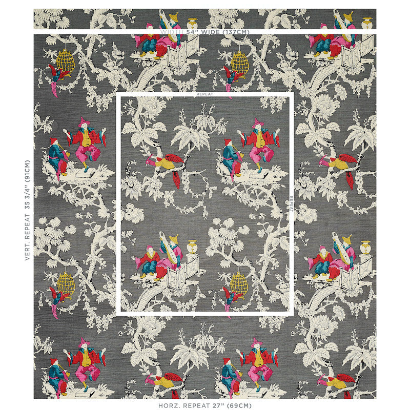 Schumacher Chinoiserie Moderne Graphite Fabric 177422