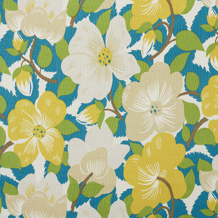 Schumacher Magnolias Citron & Peacock Fabric Sample 177560