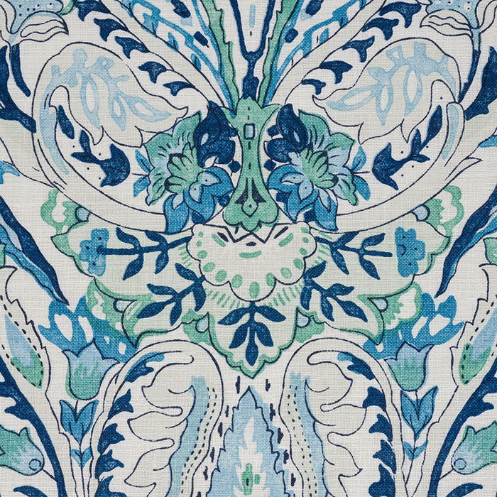 Schumacher Layla Paisley Blue & Green Fabric Sample 177671