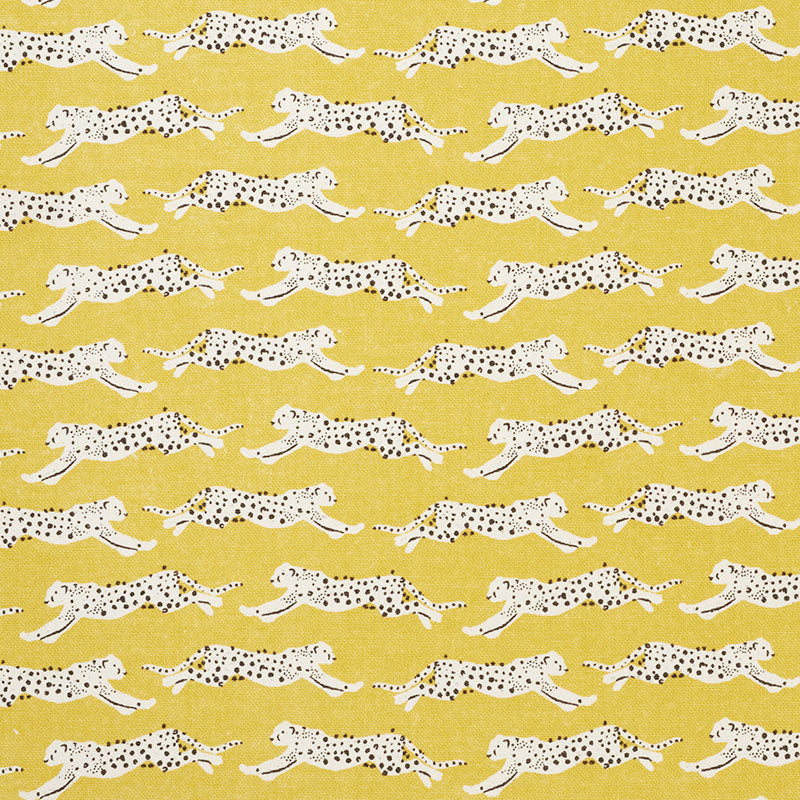 Schumacher Leaping Leopards Yellow Fabric 177740