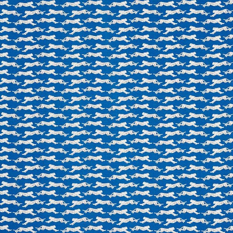 Schumacher Leaping Leopards Blue Fabric 177742