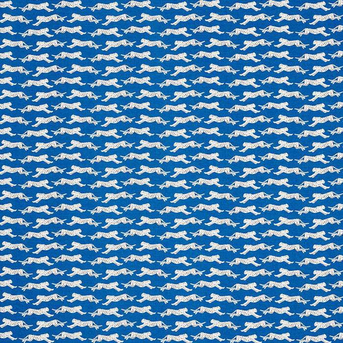 Schumacher Leaping Leopards Blue Fabric 177742