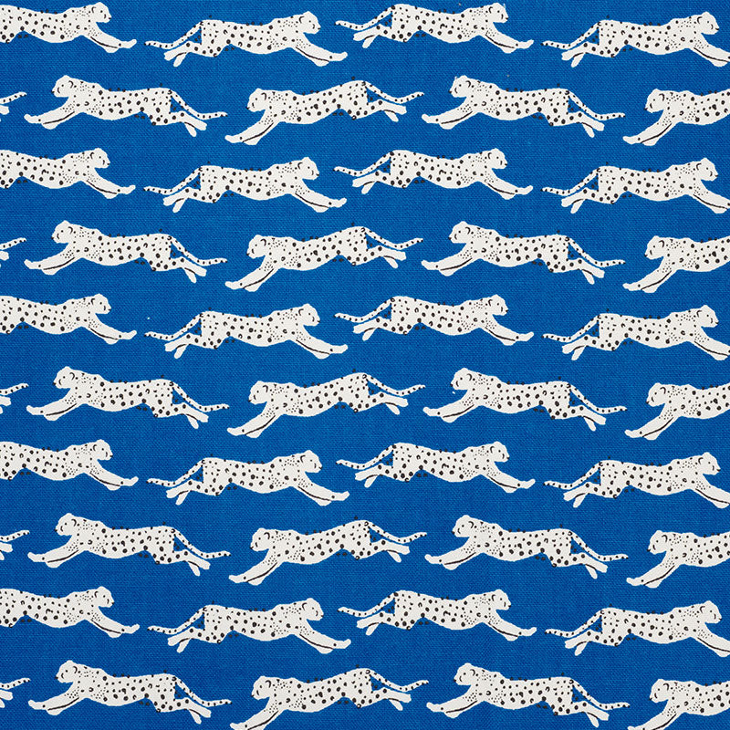 Schumacher Leaping Leopards Blue Fabric 177742