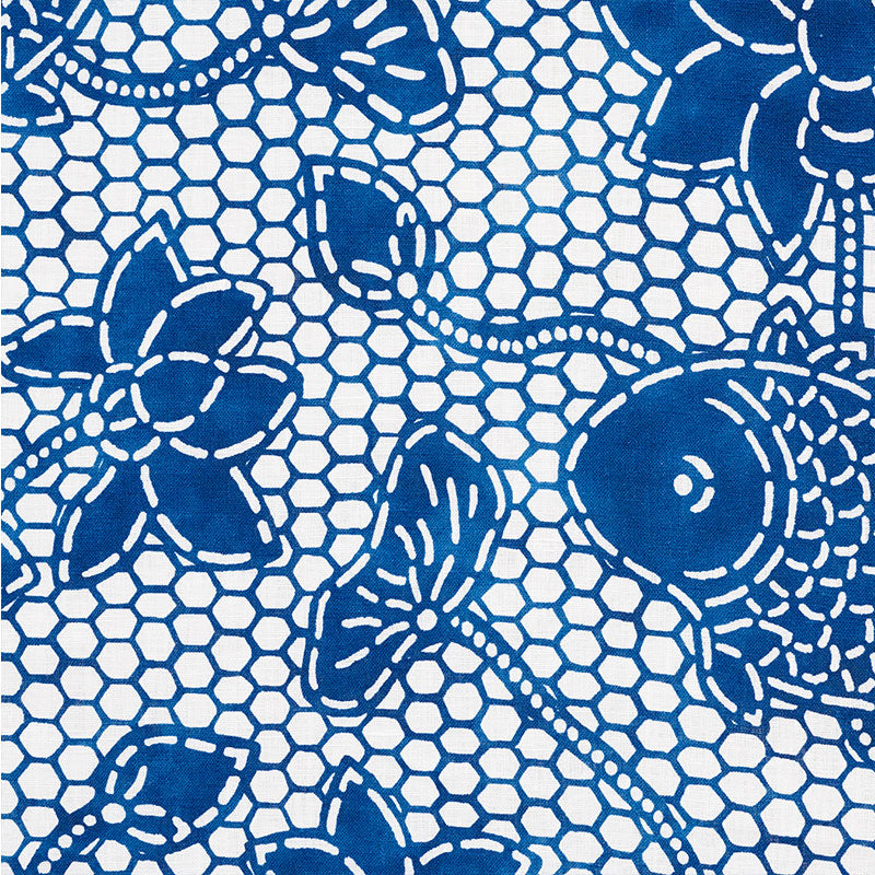 Schumacher Lotus Batik Indigo Fabric 177790