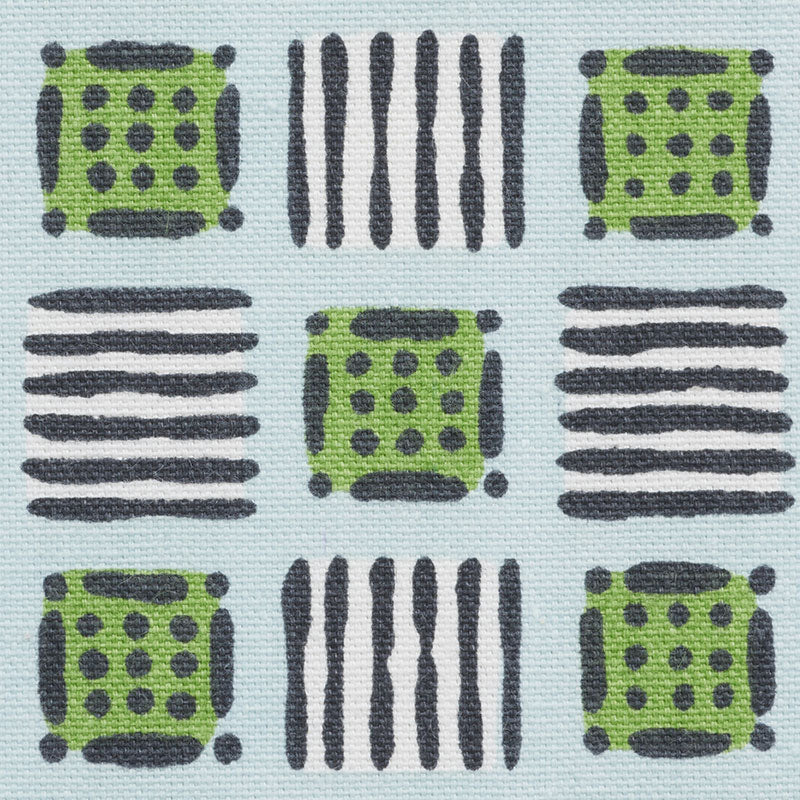 Schumacher Mottley Grid Sky & Putting Green Fabric 177862