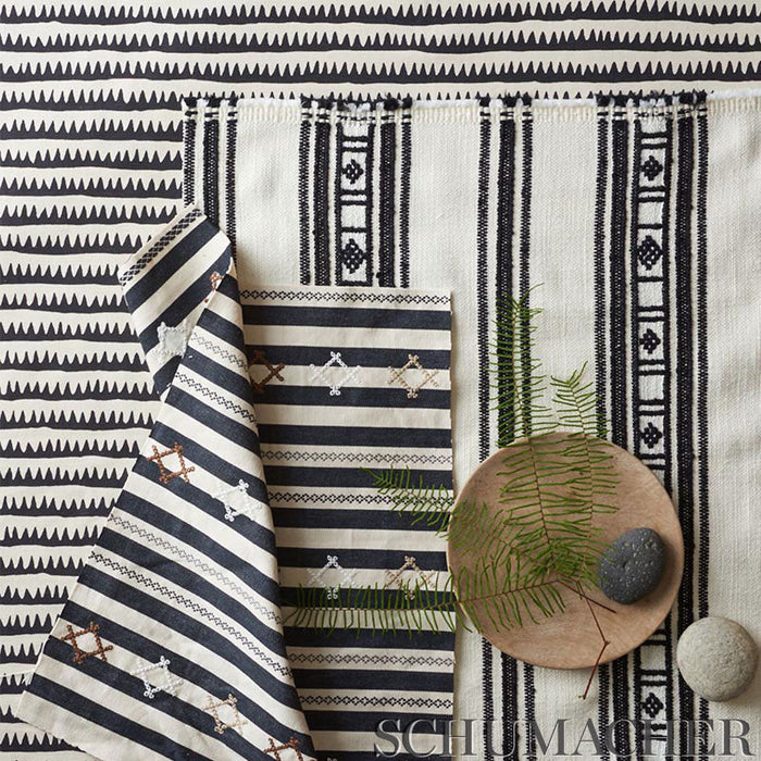 Schumacher Corfu Stripe Black Fabric Sample 177971