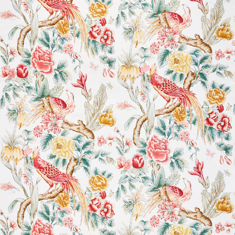 Schumacher Majestic Garden Rose & Celadon Fabric Sample 178161