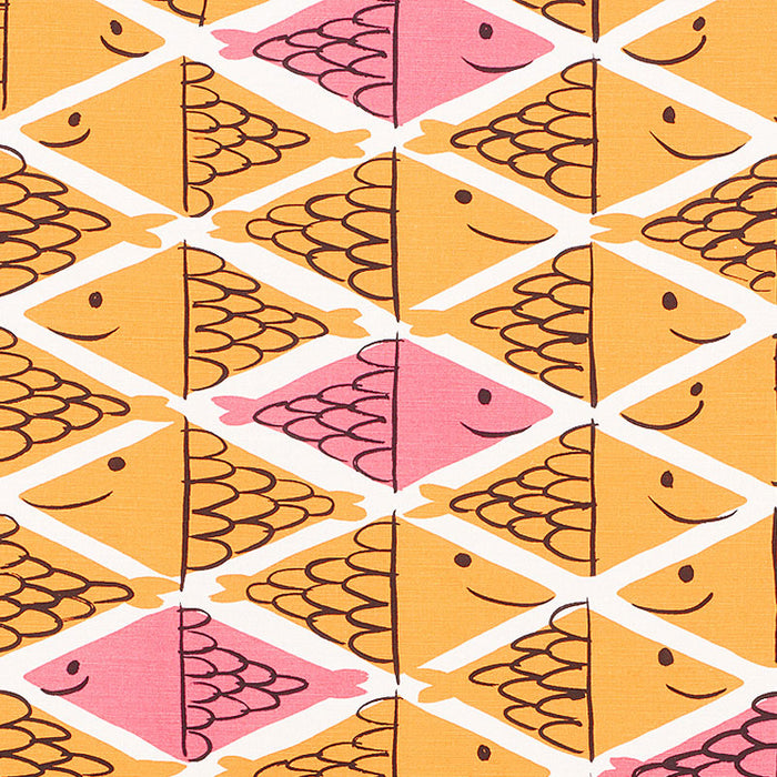 Schumacher Fish School Orange & Pink Fabric Sample 178210