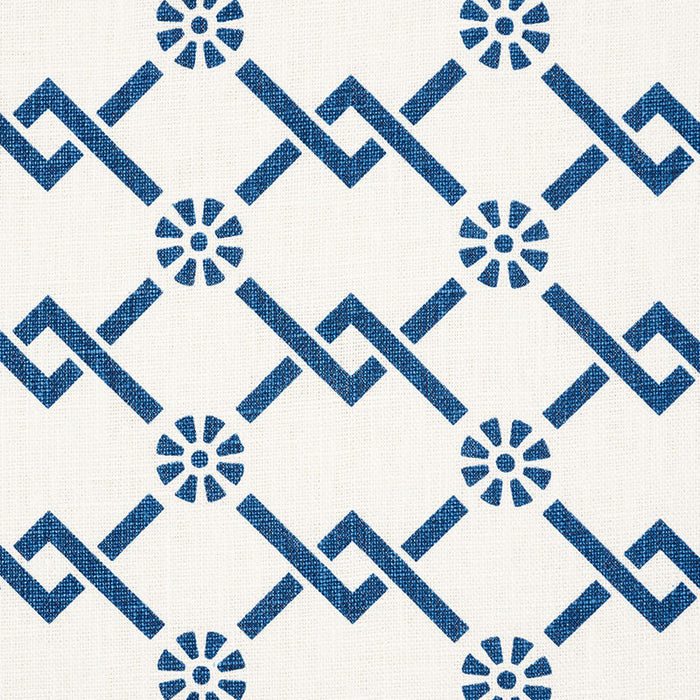 Schumacher Fretwork Flower Pacific Fabric Sample 178310