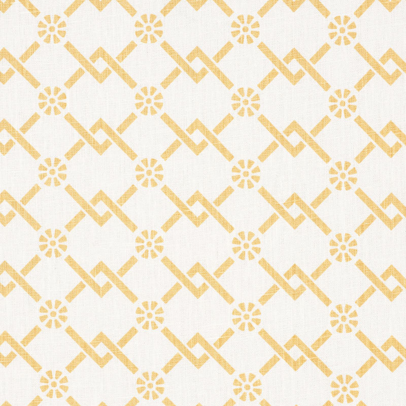 Schumacher Fretwork Flower Saffron Fabric 178311