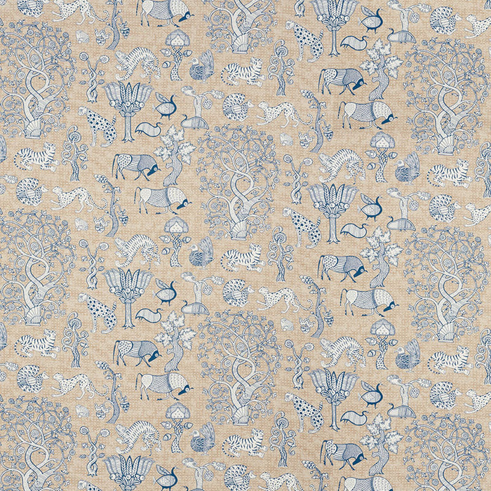 Schumacher Animalia Blue & Natural Fabric Sample 178320