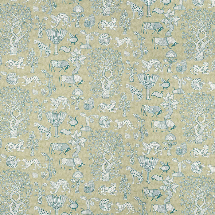 Schumacher Animalia Peacock & Leaf Fabric Sample 178321